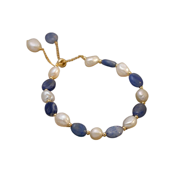 Trendy Blue Jade & Baroque Freshwater Pearl Bracelet