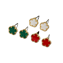 18K Gold Plated Natural Stone Clover Stud Earrings