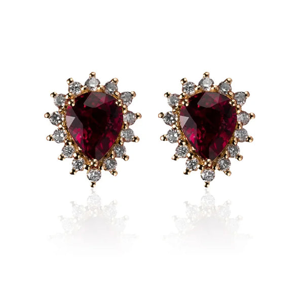 925 Sterling Silver 14K Gold Plated Ruby Zircon Stud Earrings