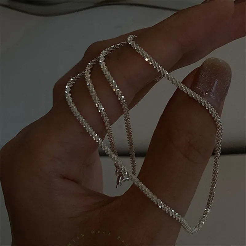 Silver Sparkling Clavicle Chain Choker Necklace