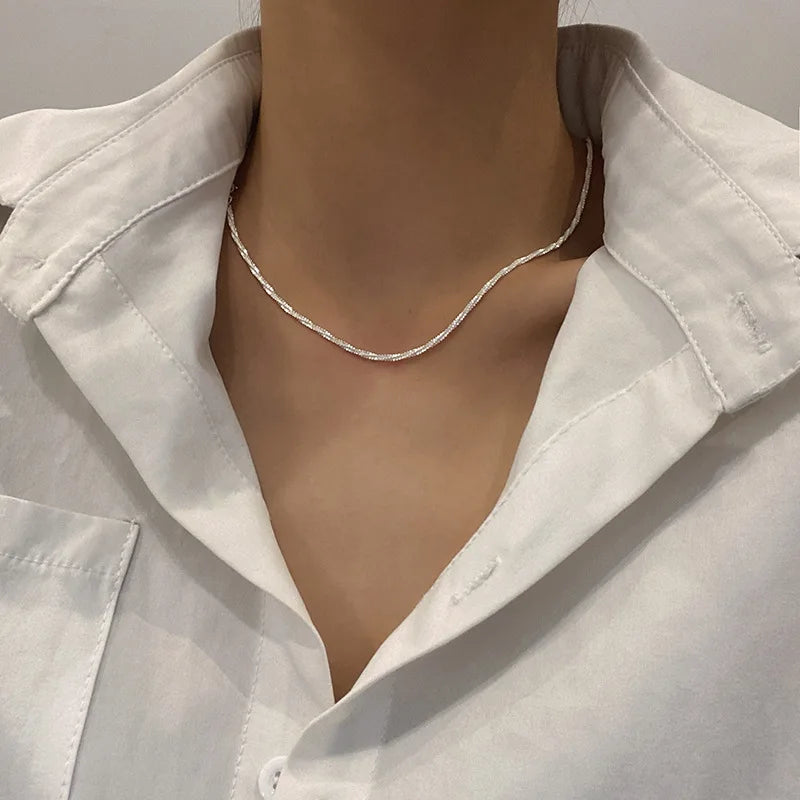 Silver Sparkling Clavicle Chain Choker Necklace