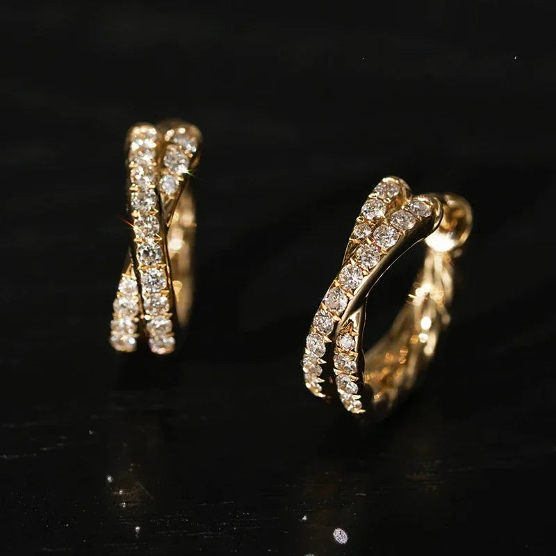 925 Sterling Silver 18K Gold Zircon Cross Hoop Earrings