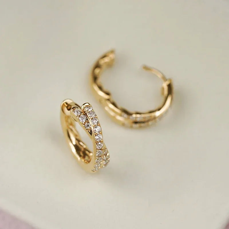 925 Sterling Silver 18K Gold Zircon Cross Hoop Earrings