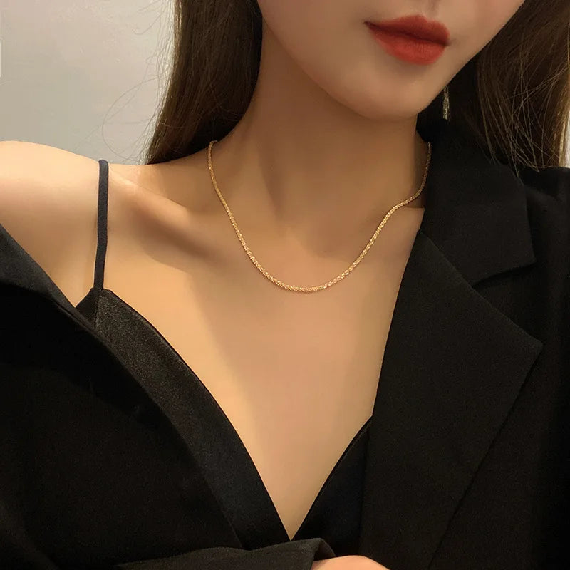 Silver Sparkling Clavicle Chain Choker Necklace