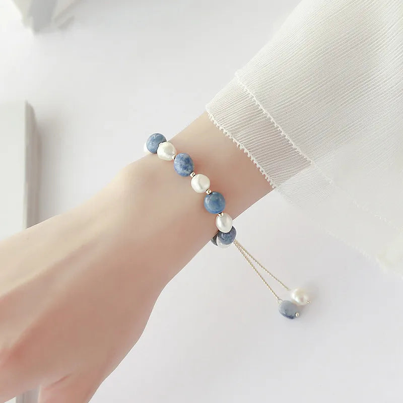 Trendy Blue Jade & Baroque Freshwater Pearl Bracelet