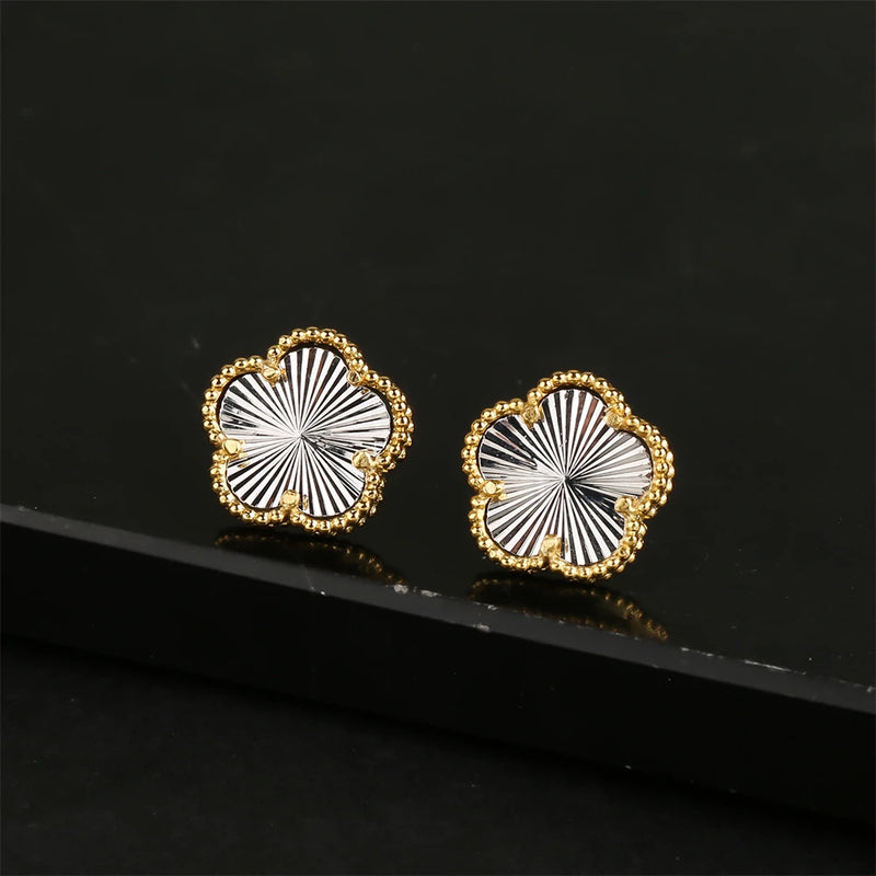 18K Gold Plated Natural Stone Clover Stud Earrings