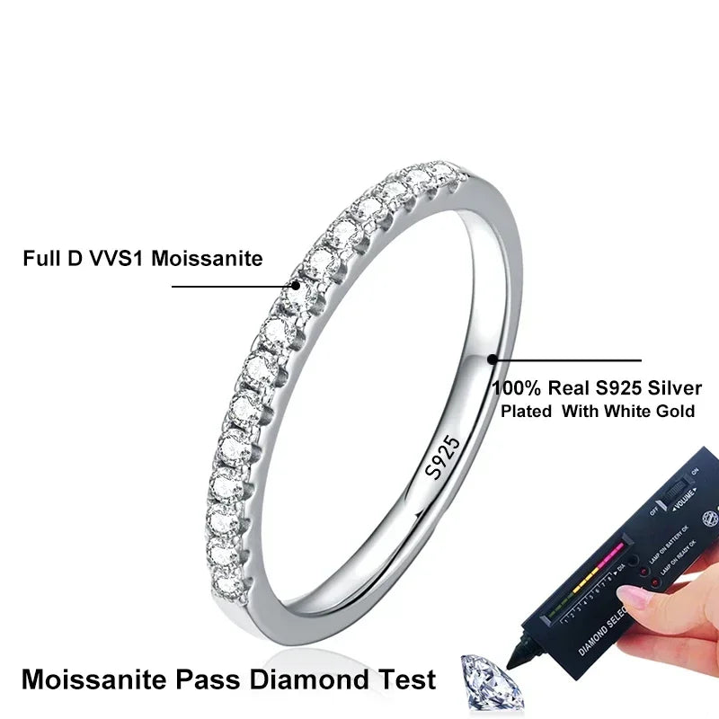 925 Sterling Silver White Gold Plated Moissanite Eternity Ring