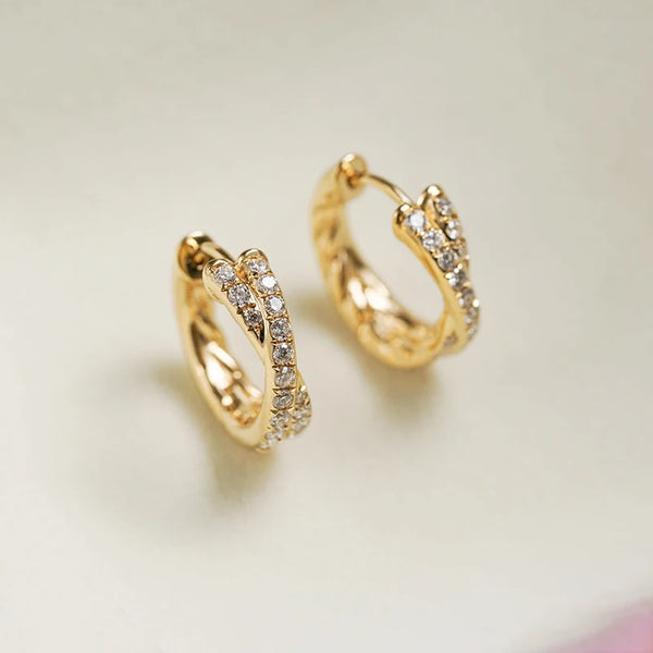 925 Sterling Silver 18K Gold Zircon Cross Hoop Earrings