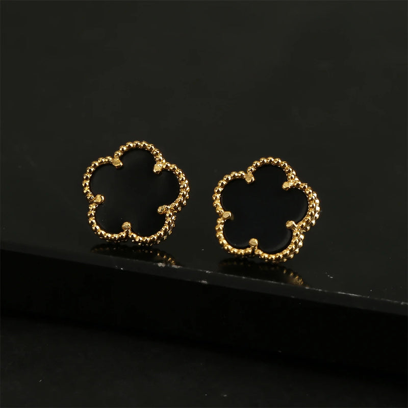 18K Gold Plated Natural Stone Clover Stud Earrings