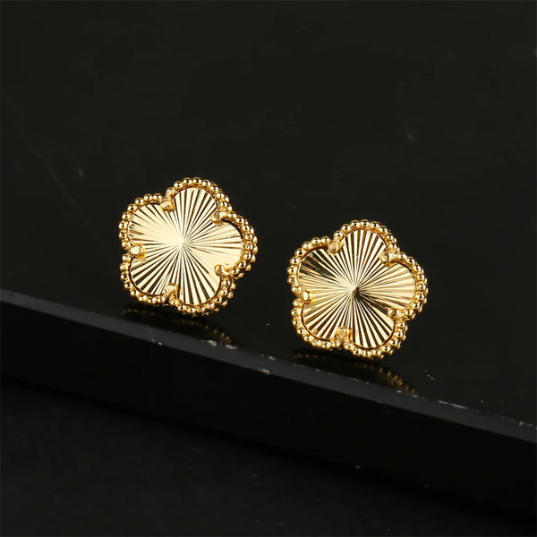 18K Gold Plated Natural Stone Clover Stud Earrings