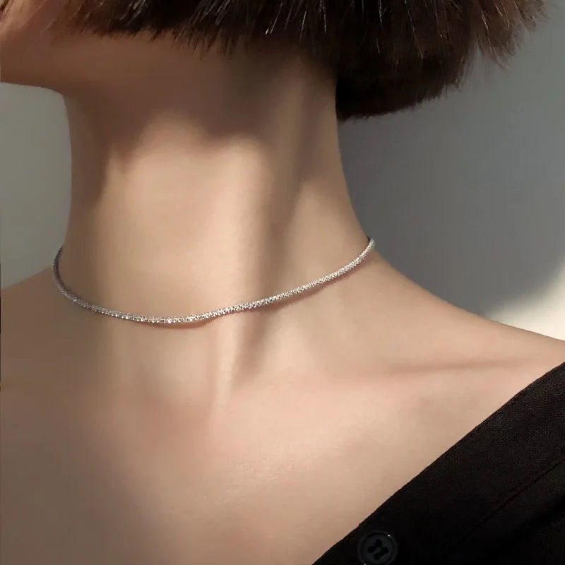 Silver Sparkling Clavicle Chain Choker Necklace