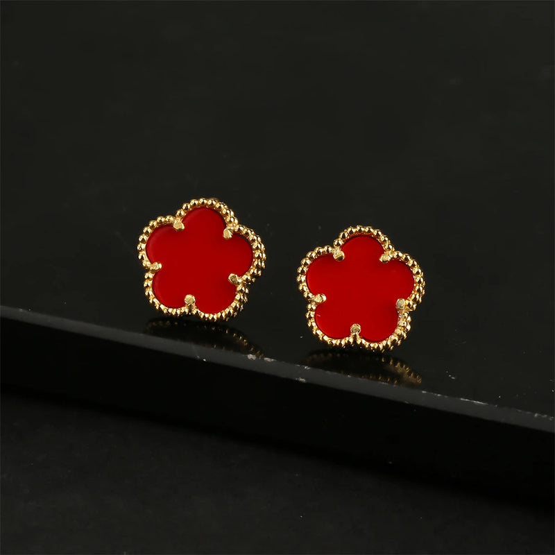 18K Gold Plated Natural Stone Clover Stud Earrings