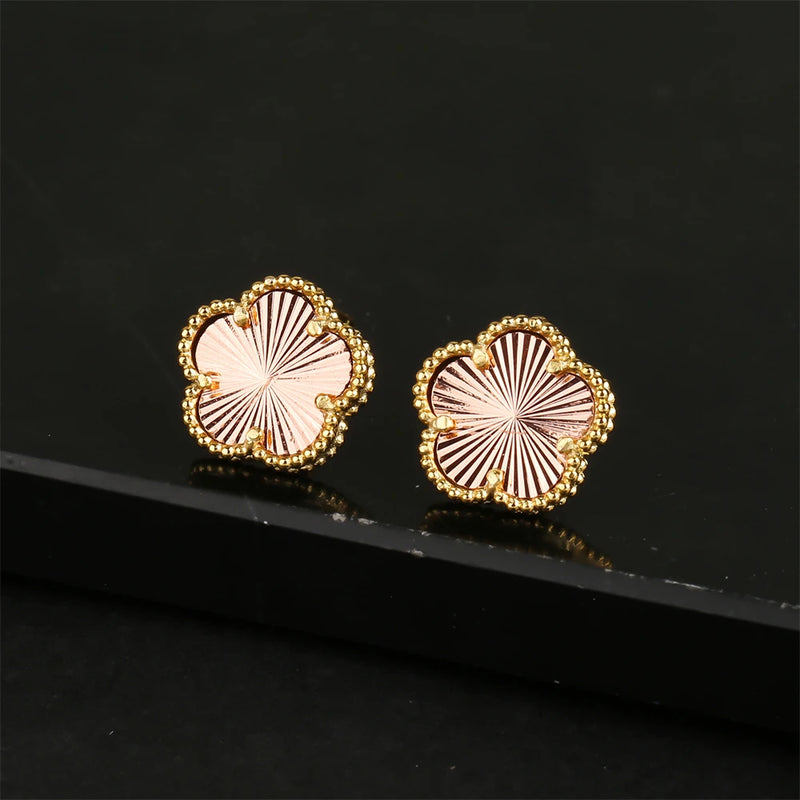 18K Gold Plated Natural Stone Clover Stud Earrings