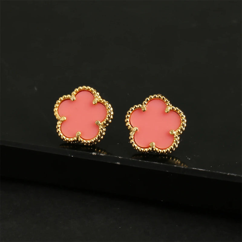 18K Gold Plated Natural Stone Clover Stud Earrings