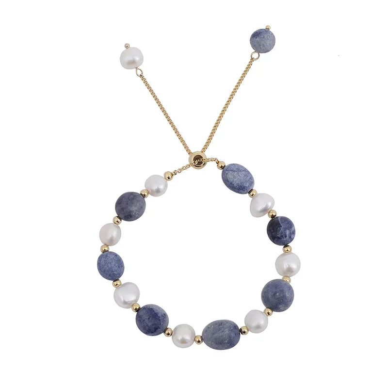 Trendy Blue Jade & Baroque Freshwater Pearl Bracelet