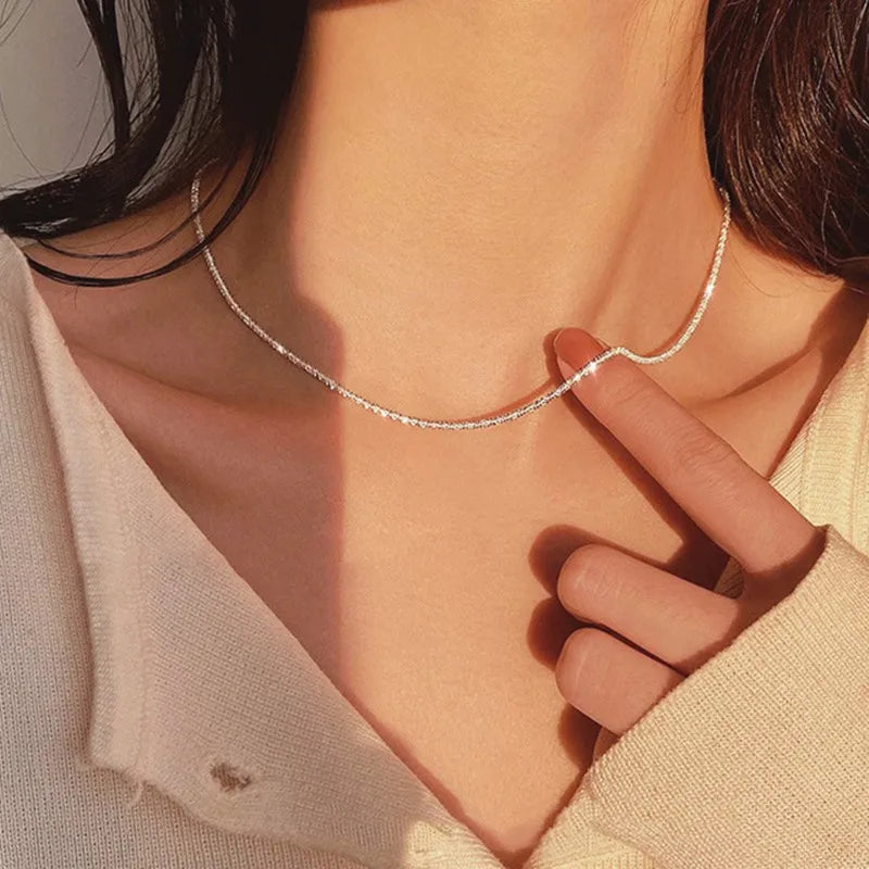 Silver Sparkling Clavicle Chain Choker Necklace