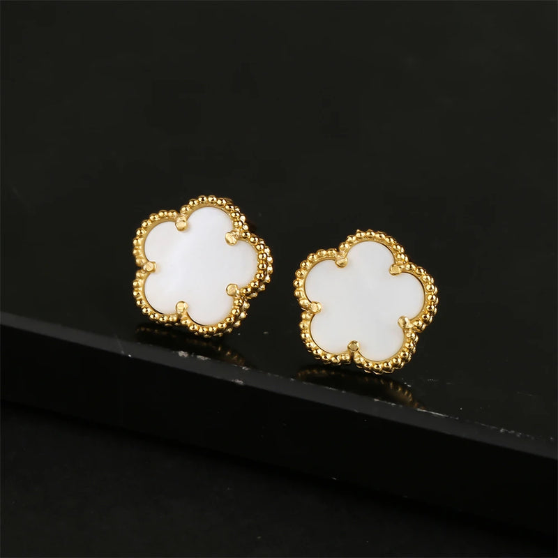 18K Gold Plated Natural Stone Clover Stud Earrings