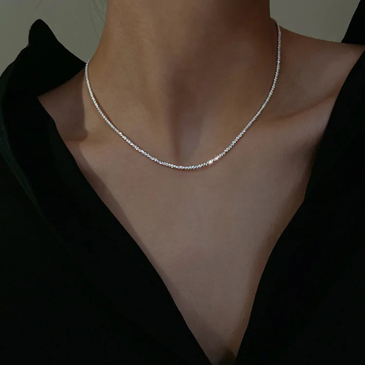 Silver Sparkling Clavicle Chain Choker Necklace