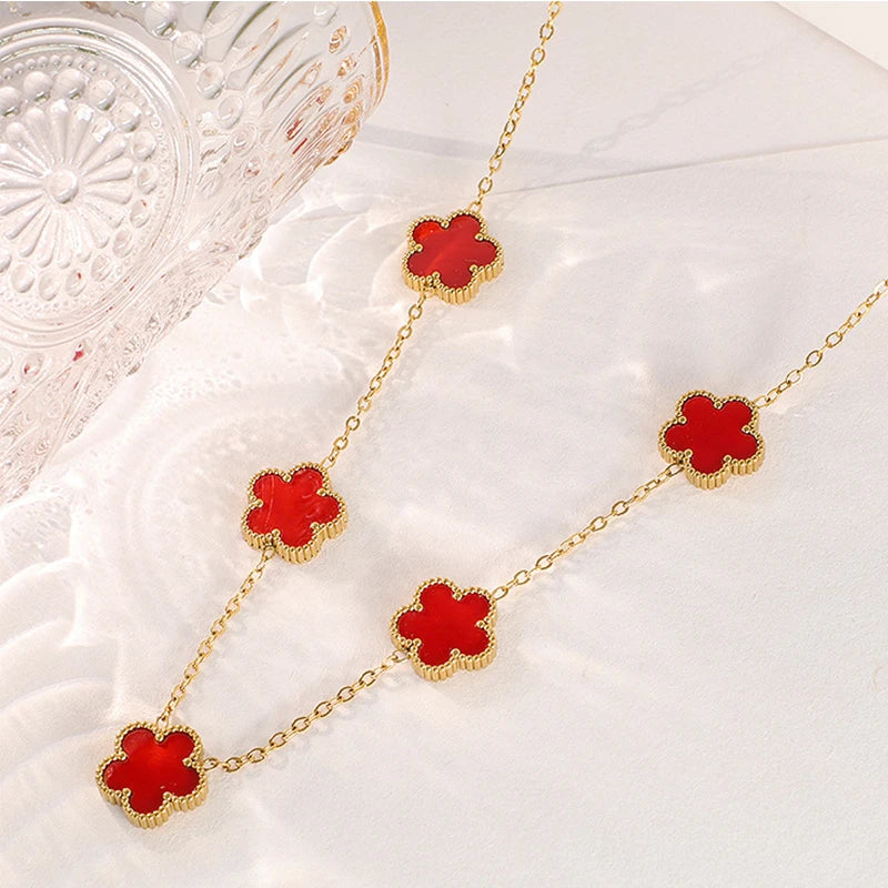 14K Gold Plated Stainless Steel Clover Necklace