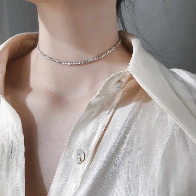 Silver Sparkling Clavicle Chain Choker Necklace