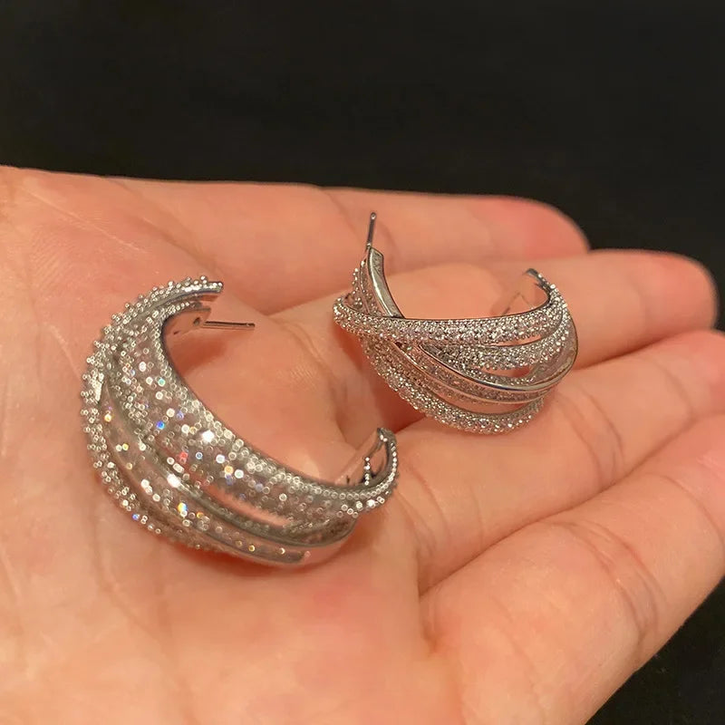 925 Silver Needle Semi-Circle Earrings